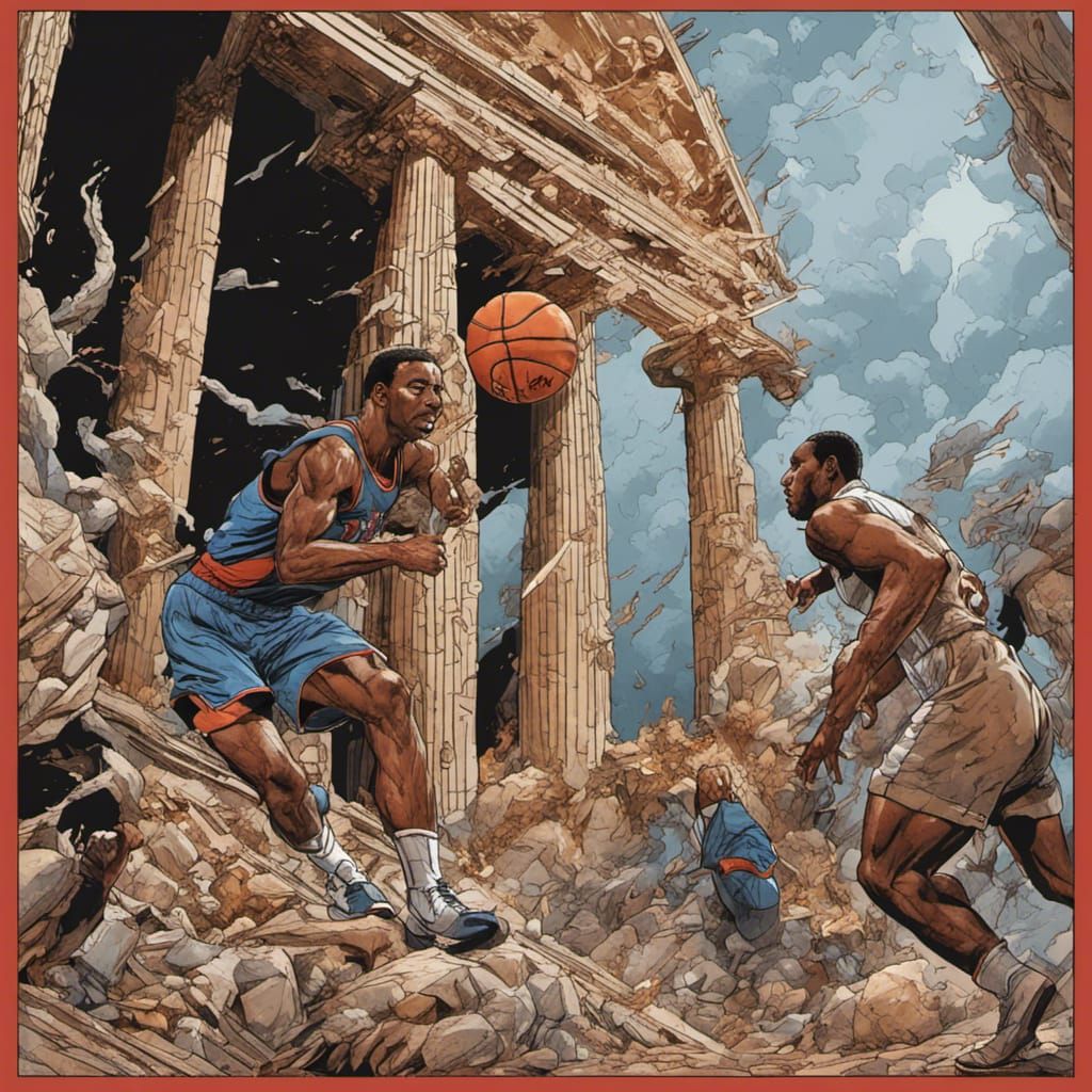 Basketball Player Destroys Temple: Comic Book Art