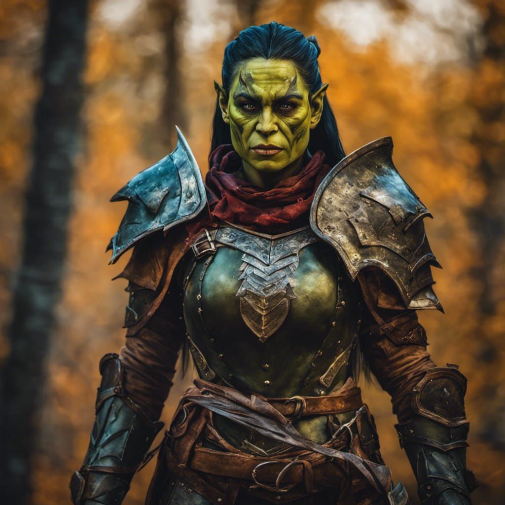 Detailed Female Orc Warrior in Forest Portrait