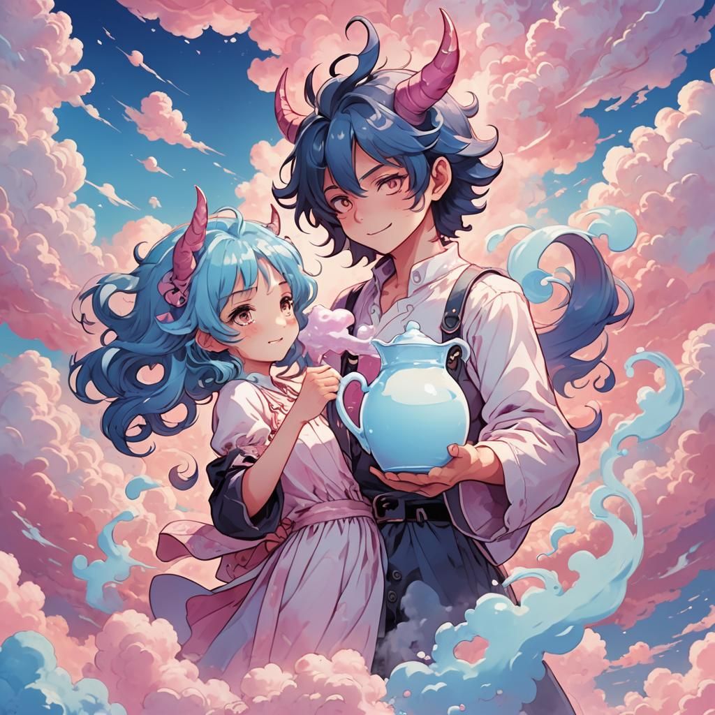 Gentle Demon's Glowing Milk Embrace: Anime Style