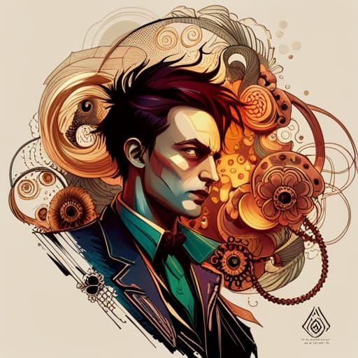 Cybernetic Steampunk Joker in Luminous Colors