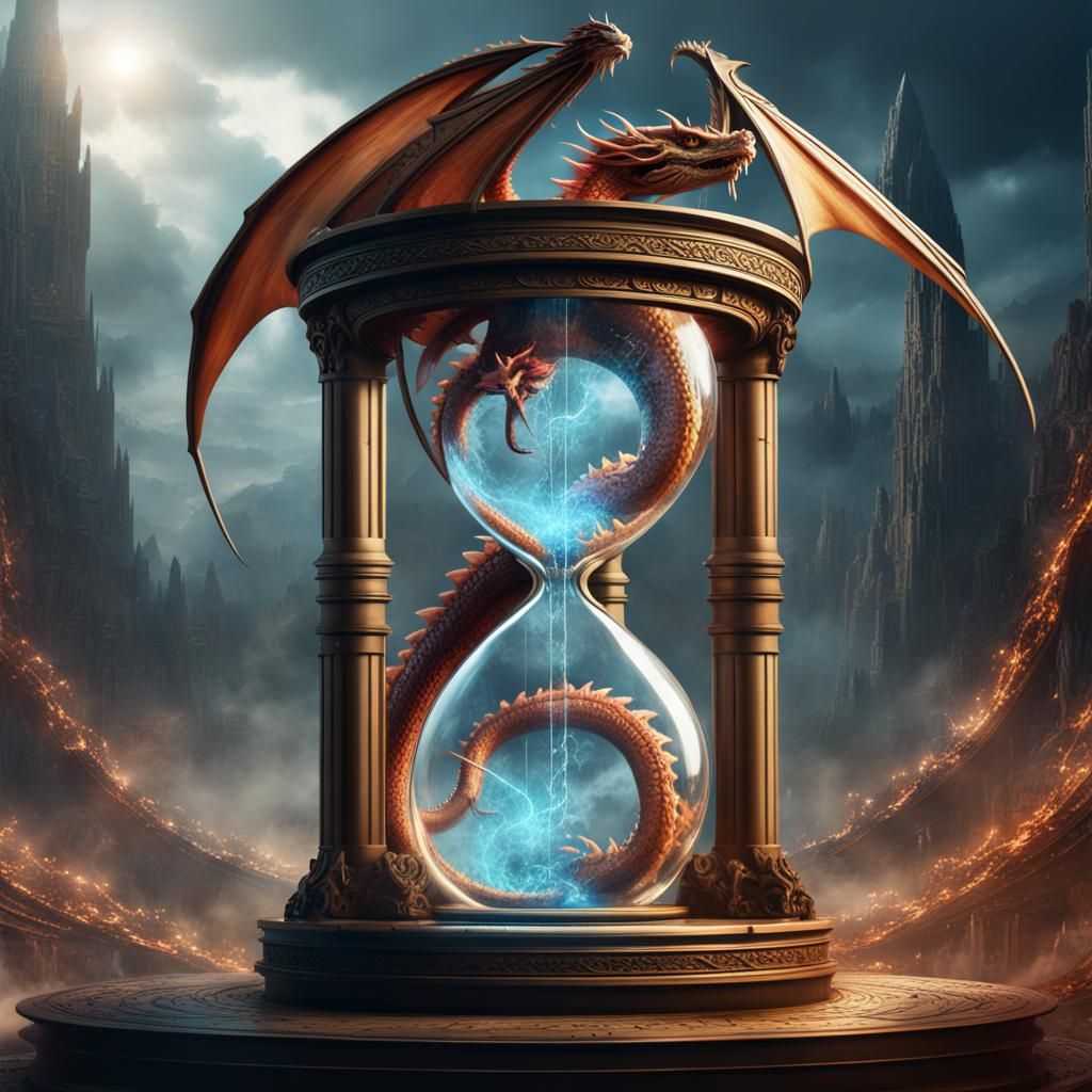 Hourglass Dragon with Computer Code, Fantasy Concept Art