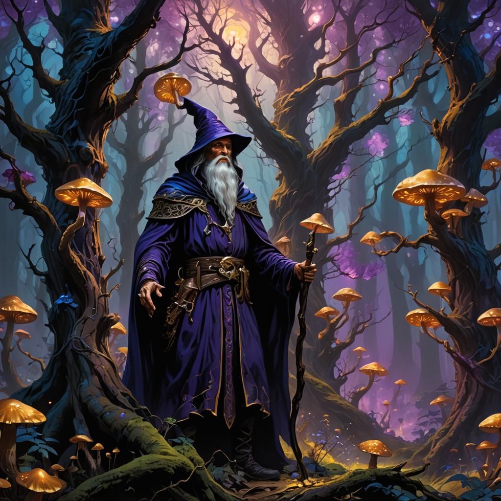 Dark Fantasy Wizard in Mystical Forest