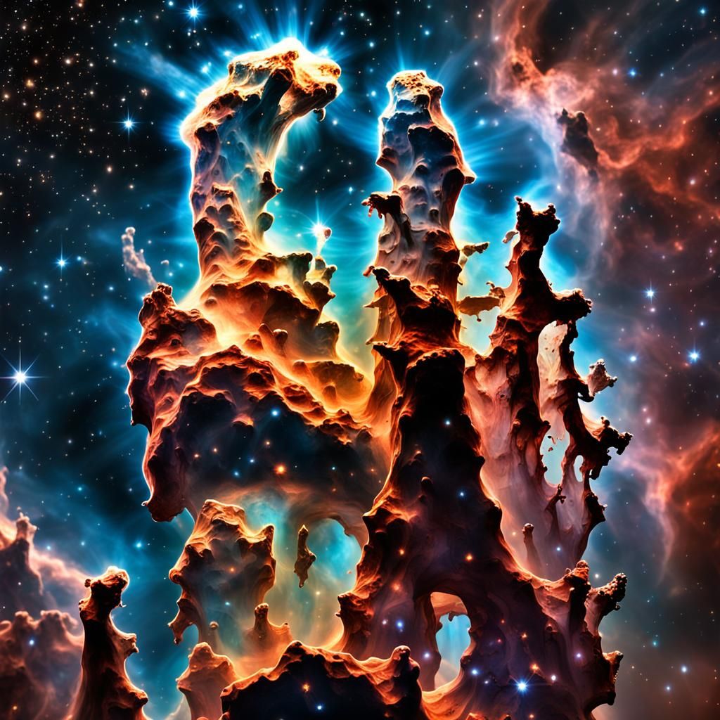 Pillars of Creation in Deep Space: Hyperrealistic Image