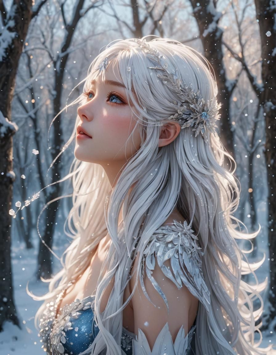 White Fairy in Snowy Landscape: 3D Anime Art
