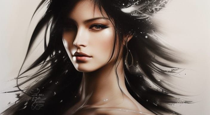 Elegant Portrait in Sumi-e Style by Yoji Shinkawa