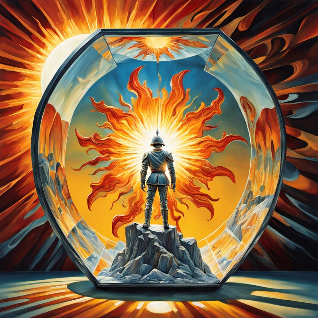 Tin Soldier Trapped in Crystal Box Gazes at Sun