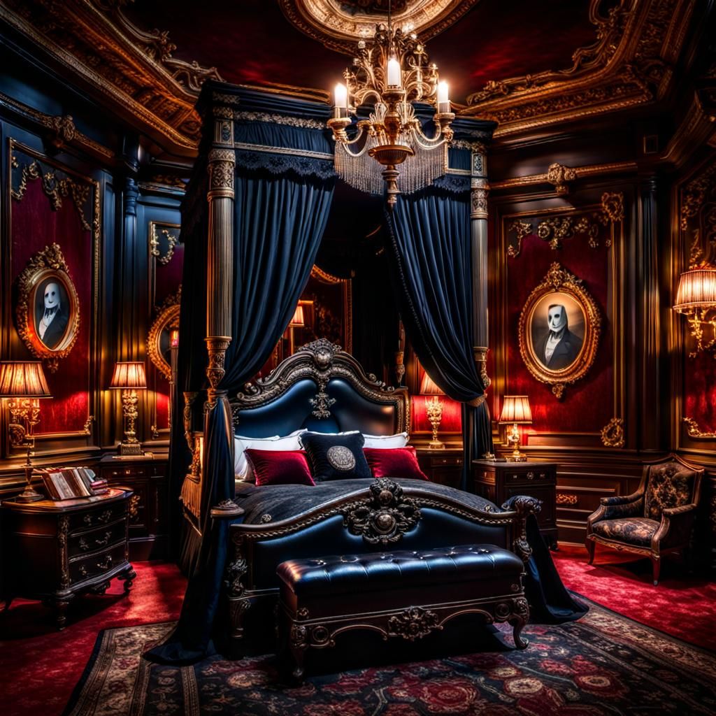 Elegant Phantom of the Opera Bedroom in Hyperrealism