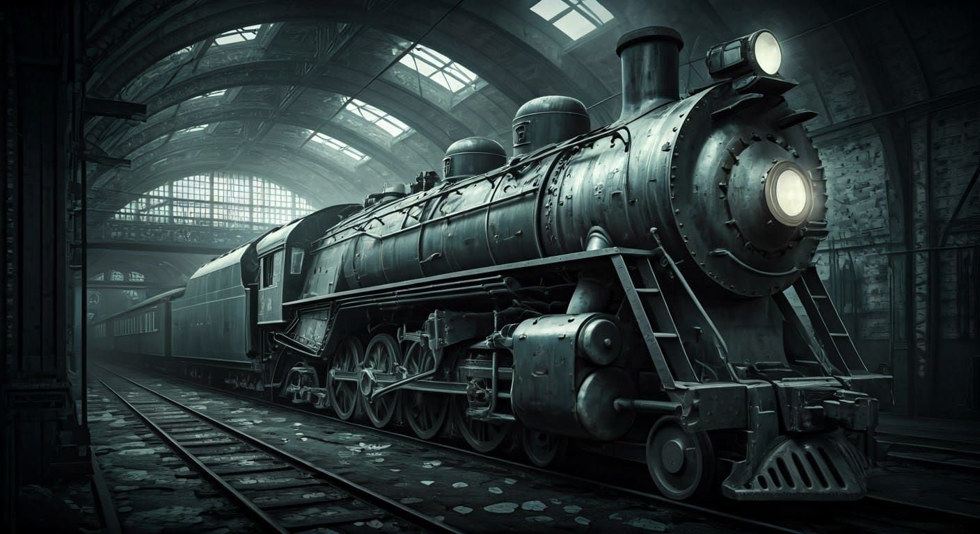 At night in the train depot