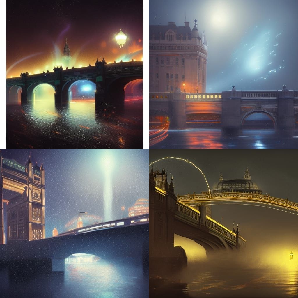 UFO Over London Bridge at Night in 8k