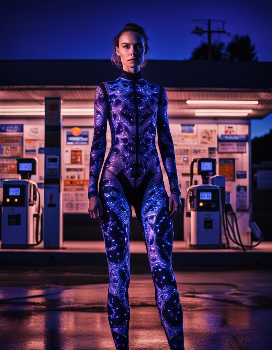 Fractal Bodysuit Portrait at Gas Station