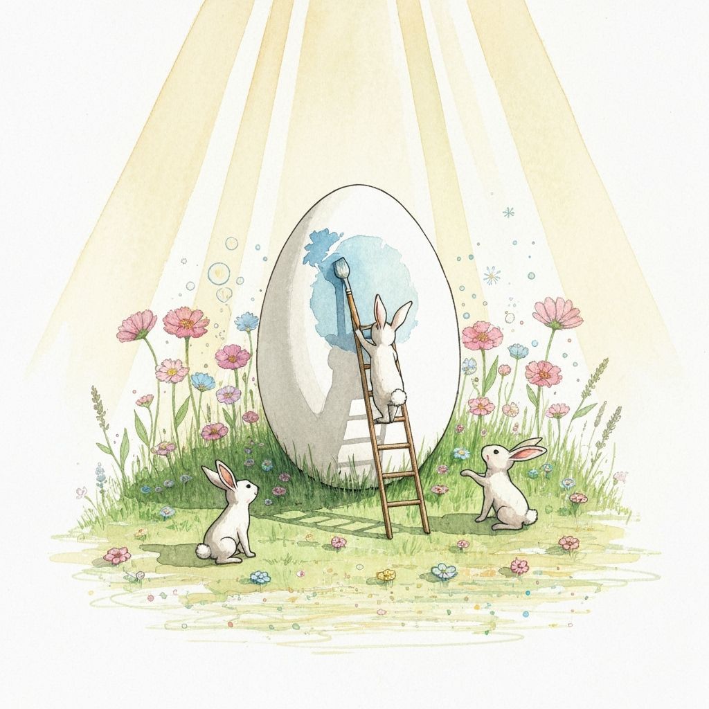 Bunnies Paint a Giant Easter Egg in Watercolor Style