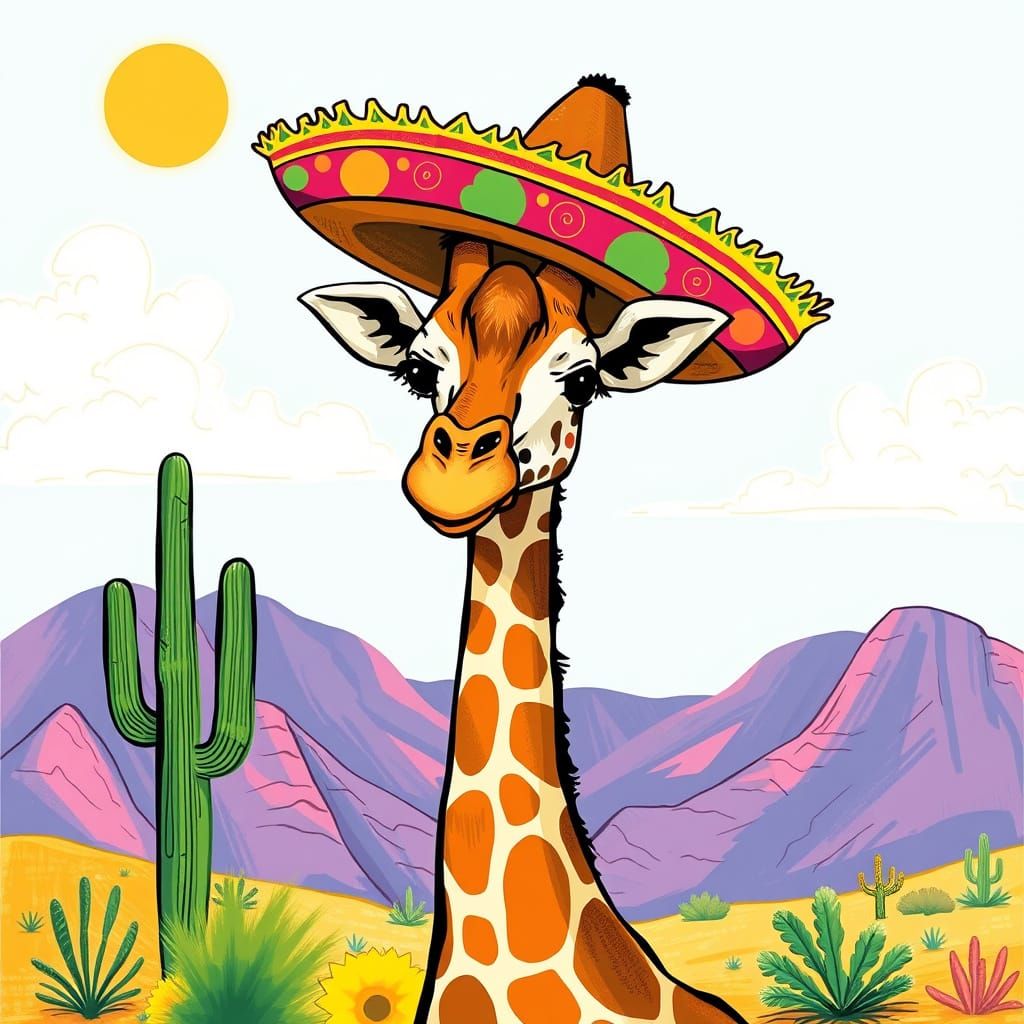Giraffe in Sombrero: Whimsical Desert Art