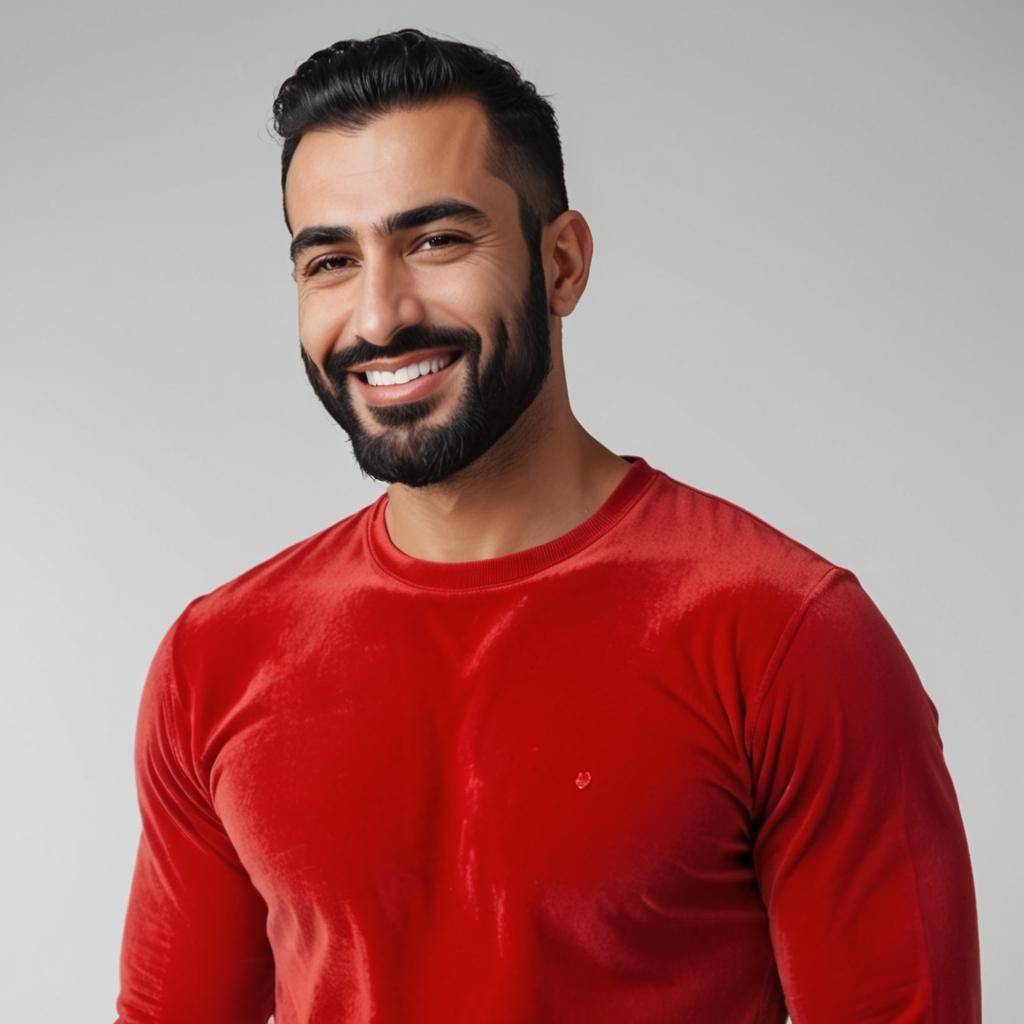 Handsome Man with Black Beard in Velvet, Maximalist Oil Pain...