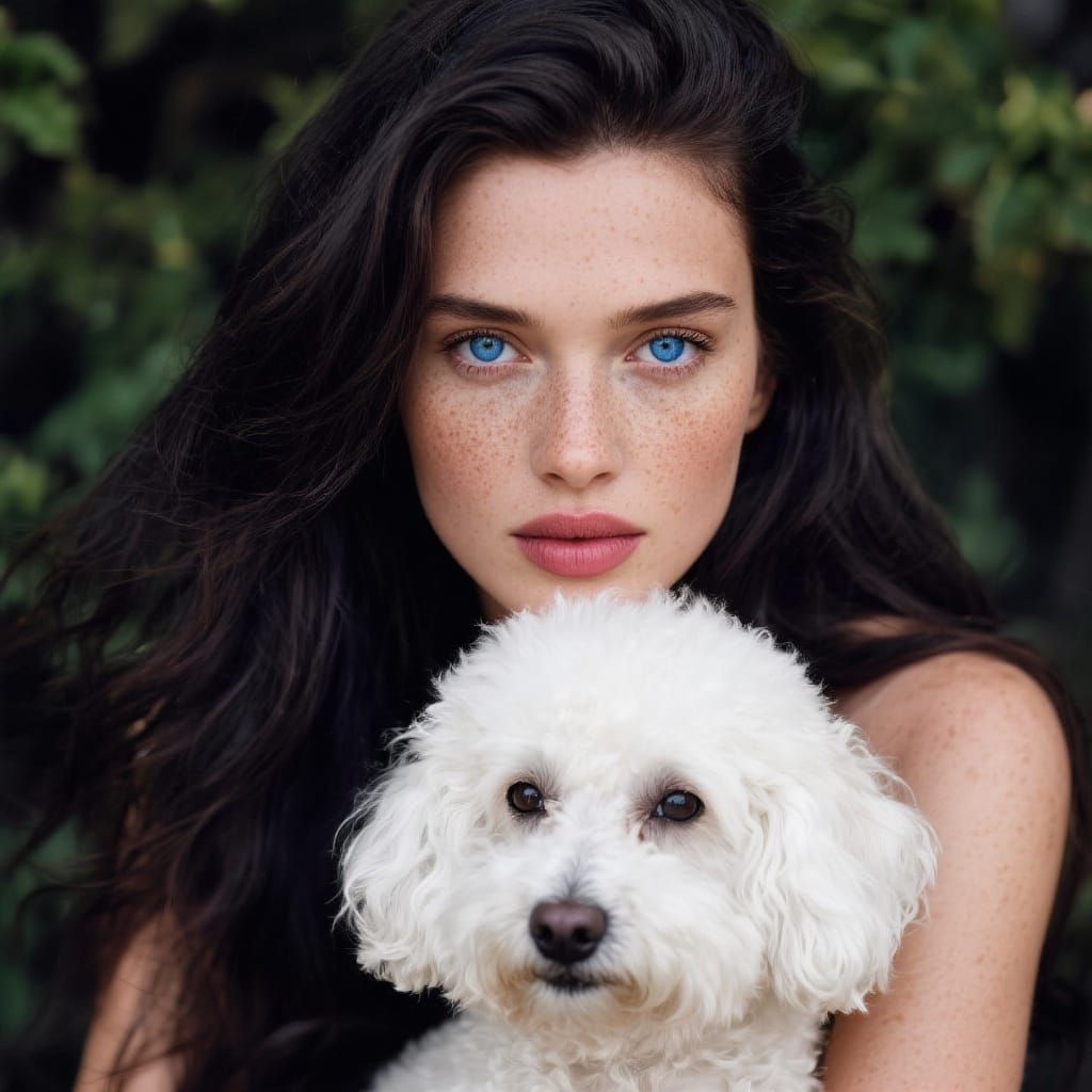 Model and Maltipoo Portrait in Classic Photography Style