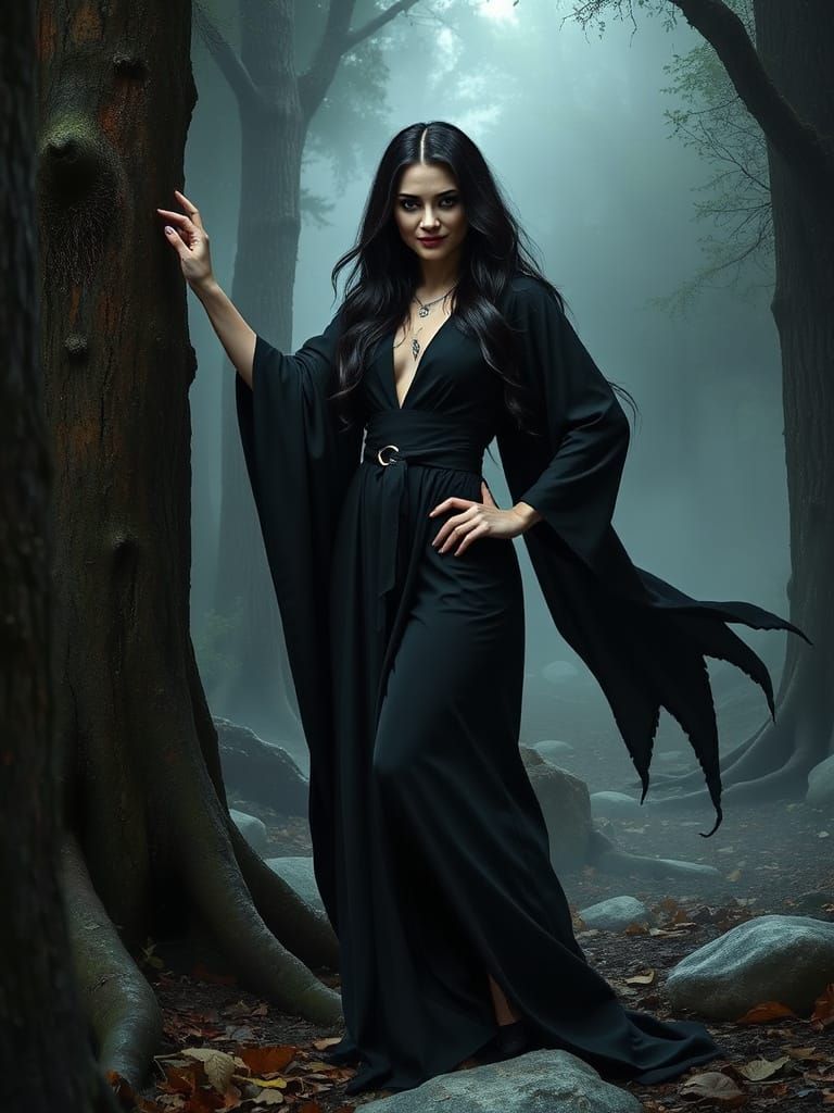 Mysterious Dark Forest Enchantress in Mike Krome Style