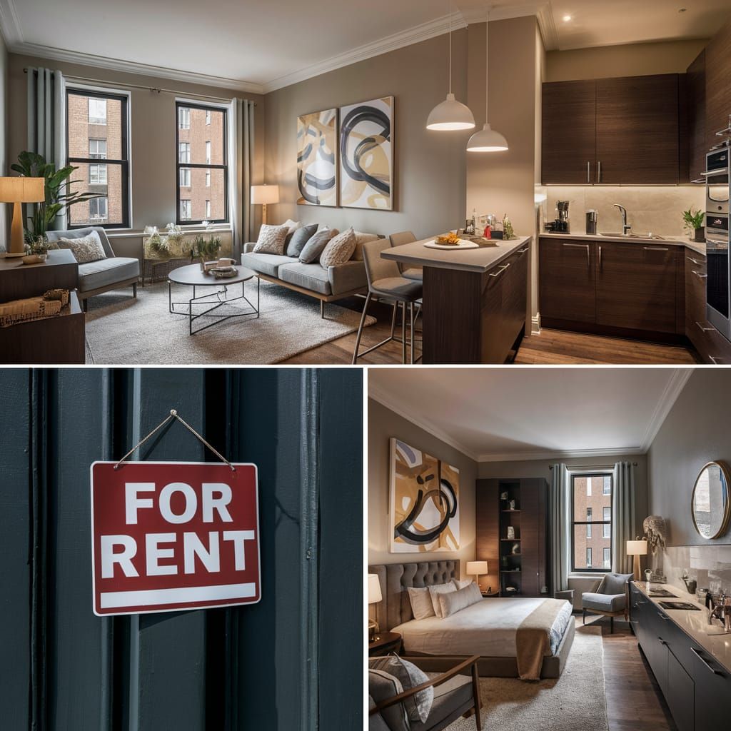 Cozy Apartment with 'For Rent' Sign Displayed