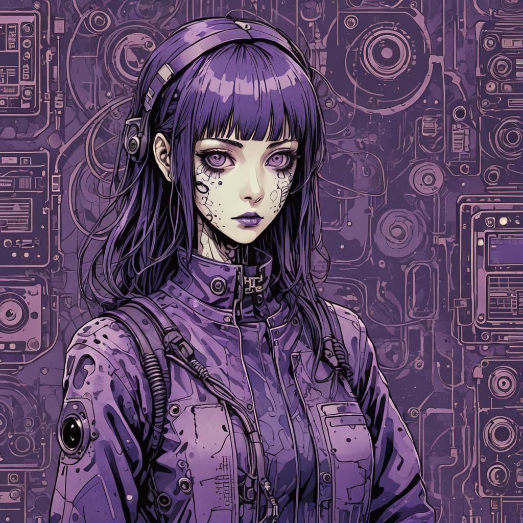 Cyberpunk Cyborg Girl in Eldritch Junji Ito Style