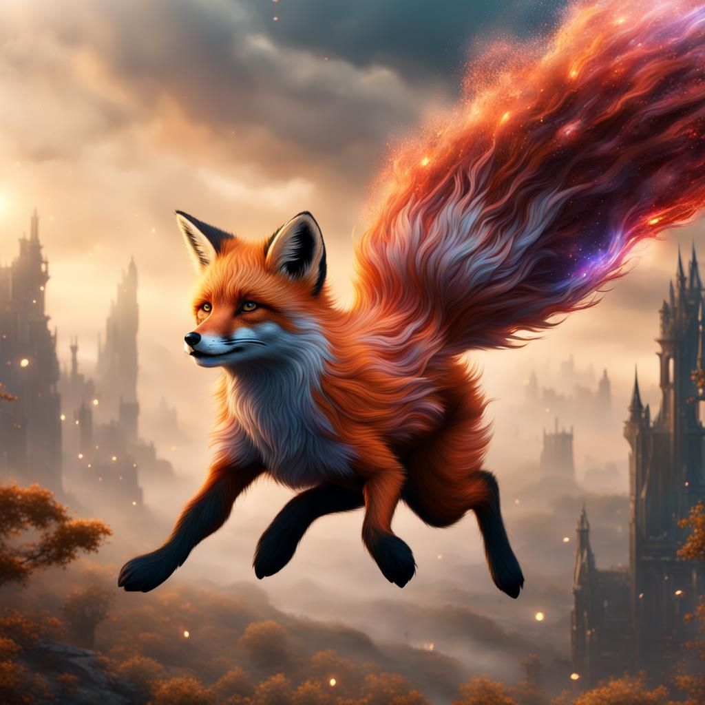Galaxy Fox Flying: Detailed Matte Painting