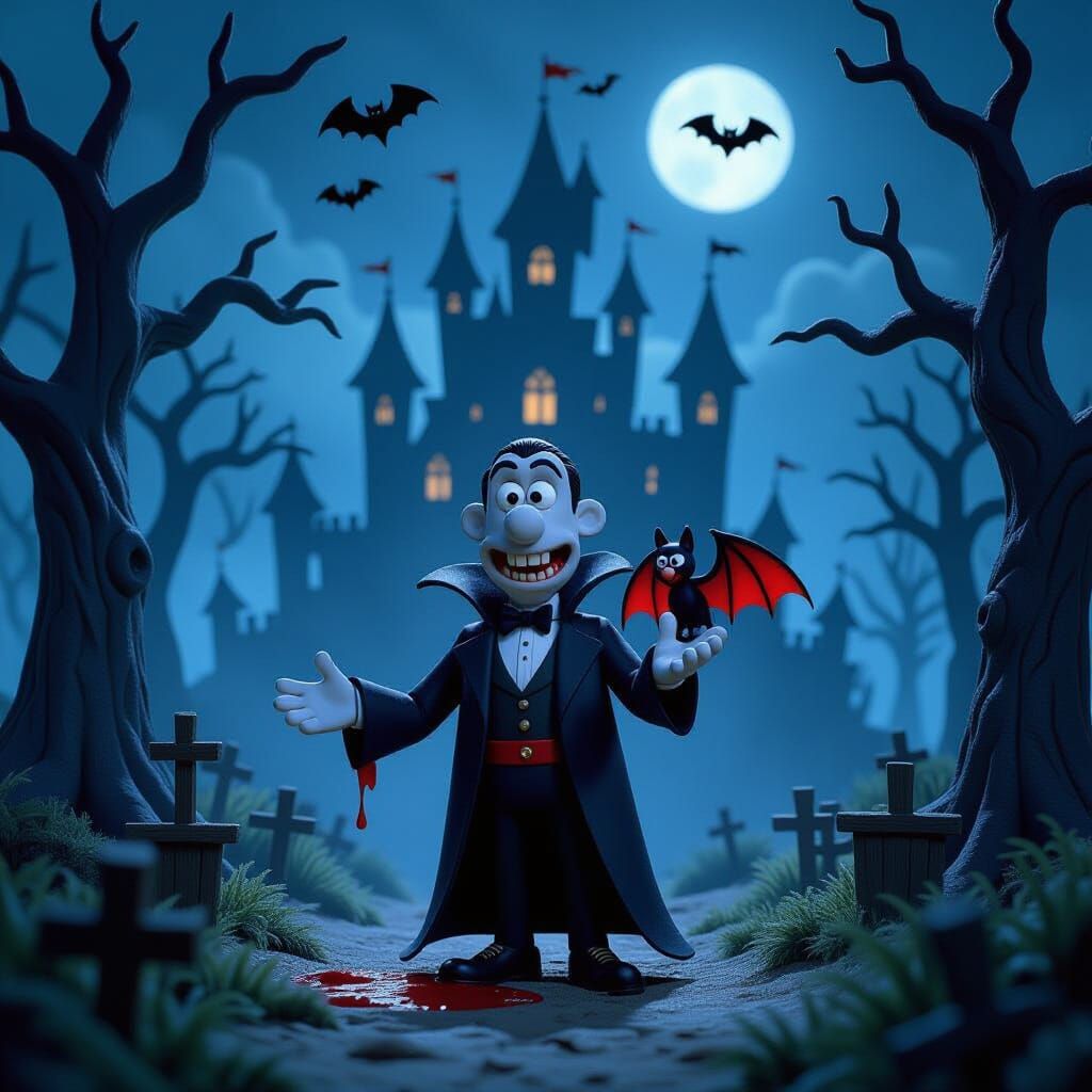 Claymation Dracula in Haunted Forest with Gothic Castle
