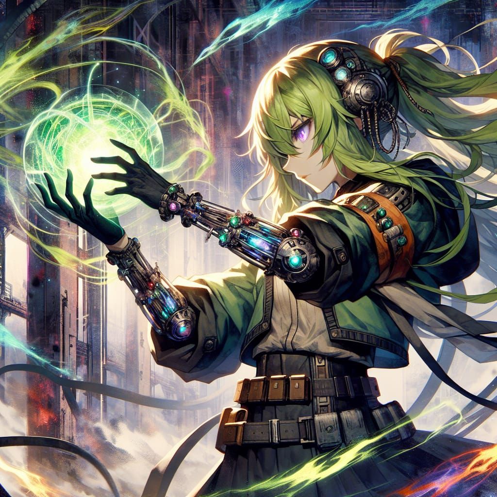 Anime Elementalist Conjuring Electromagnetic Orb in Industri...