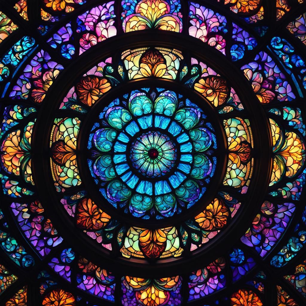 Esoteric Stained Glass Mandala in Soft Pastels