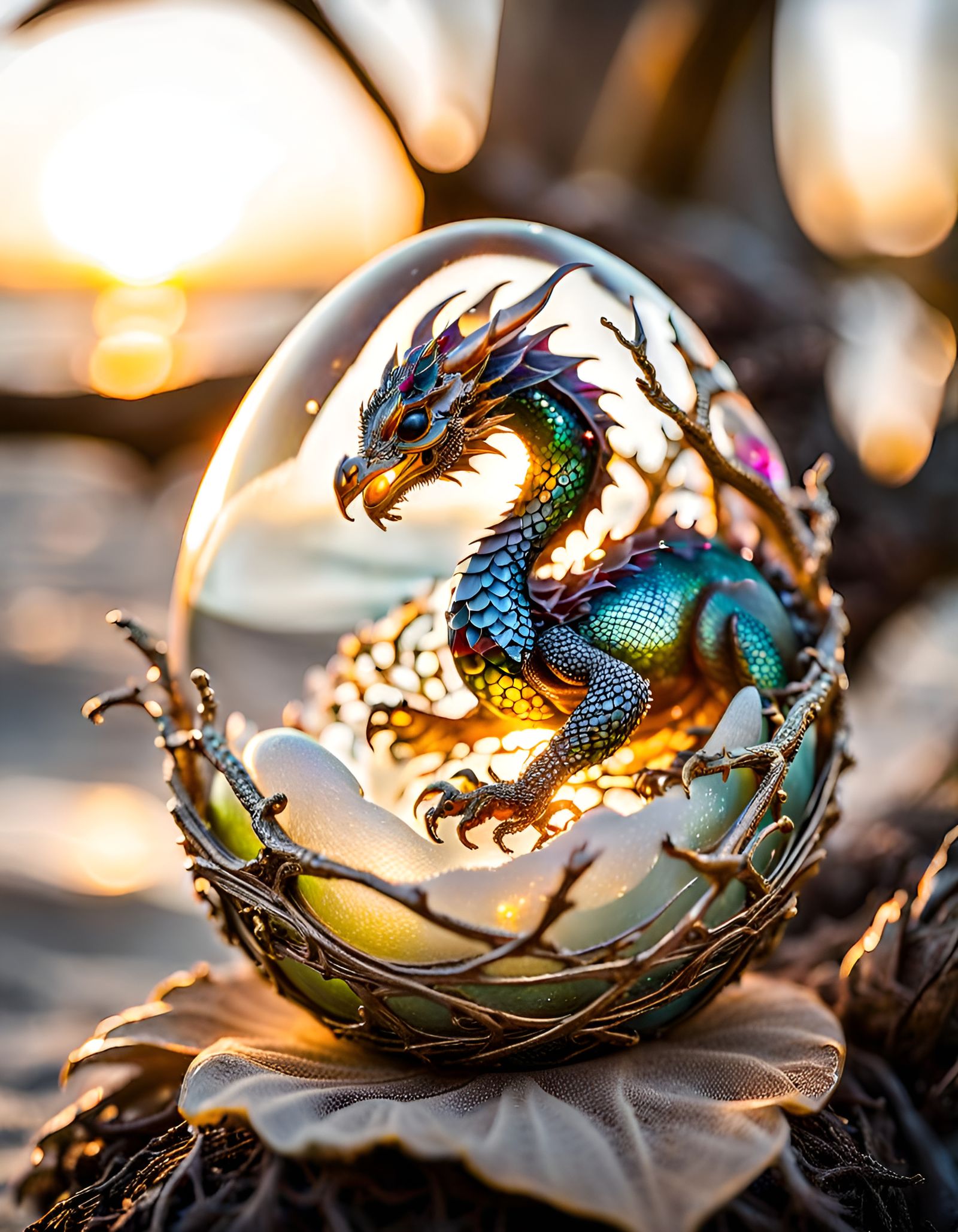 Ornate Dragon Egg with Sleeping Baby Dragon