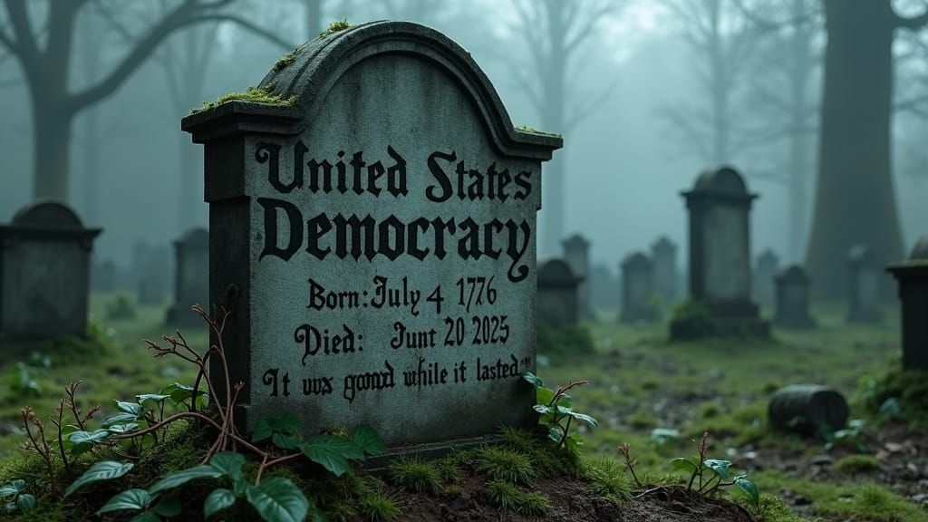 Gravestone in Graveyard: Democracy's End