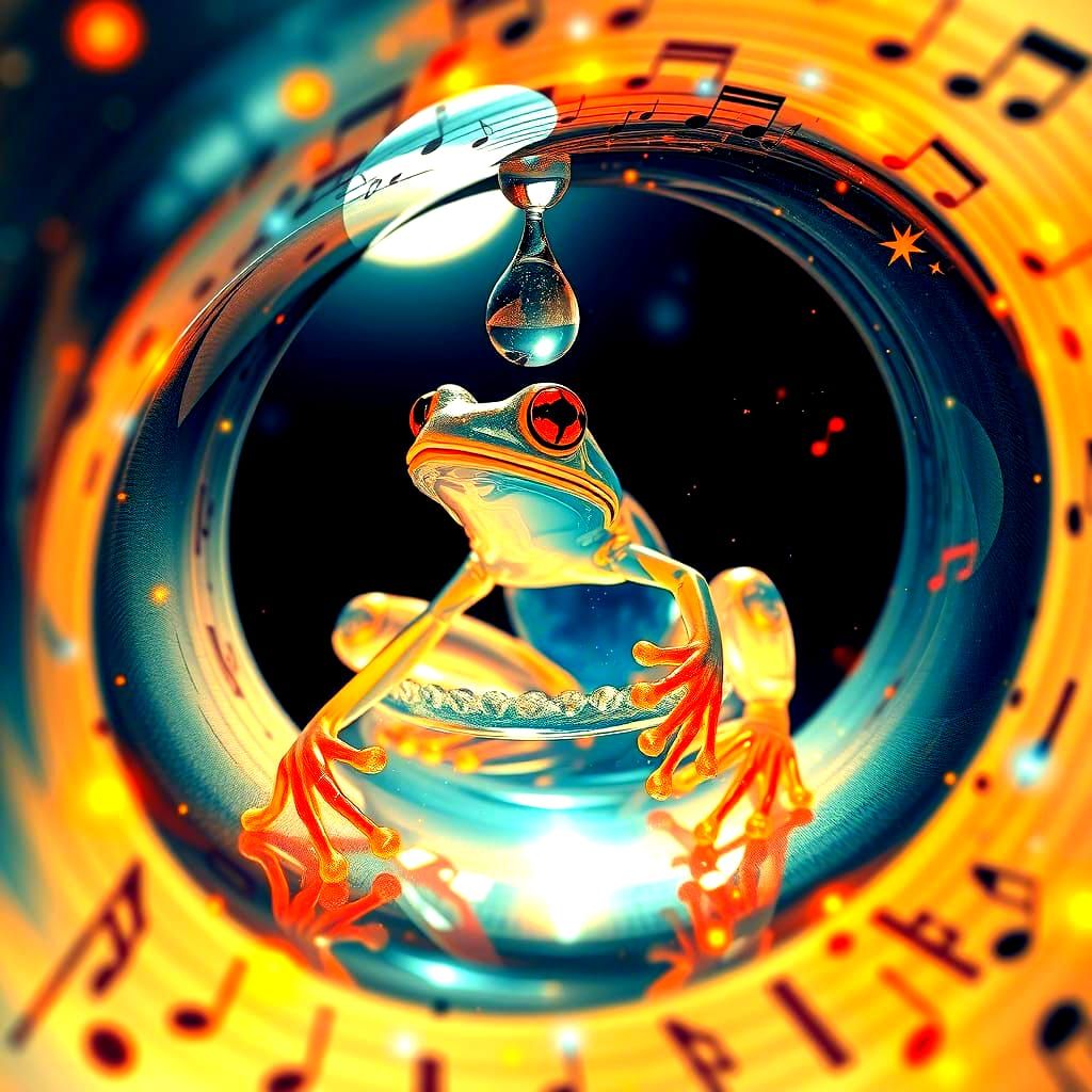 Dreamlike Frog Double Exposure in Art Nouveau Style