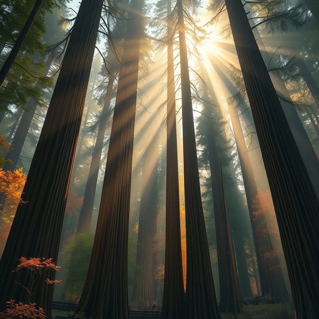 Whimsical Redwood Sanctuary in Warm Golden Light