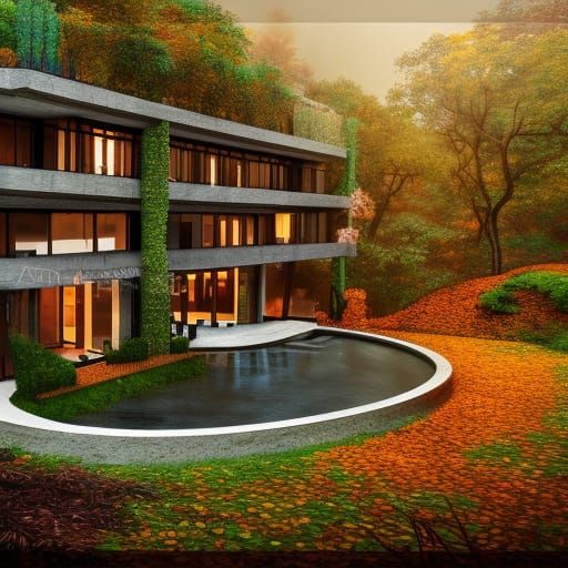 Miami Modern Mansion in Autumn Woods