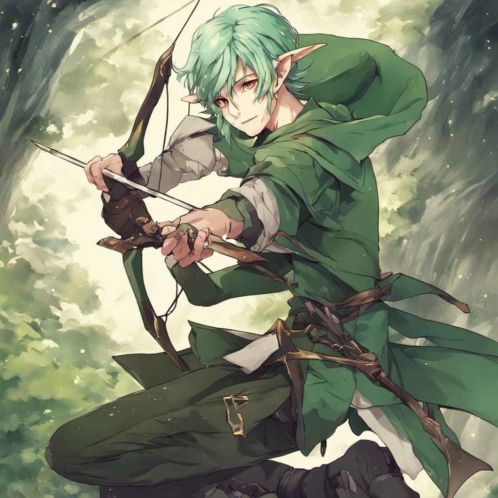 Anime Style Elf Boy with Bow