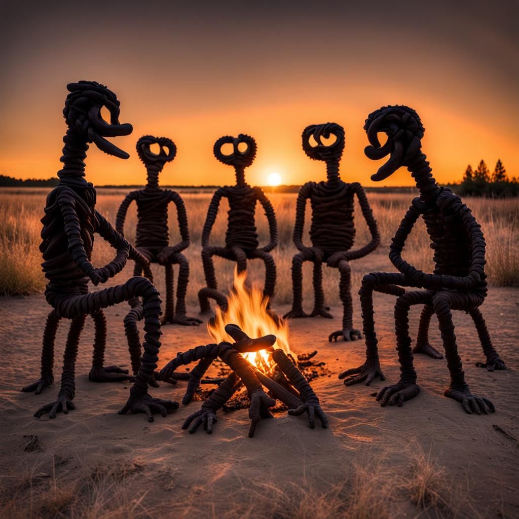 Mutant Pretzel People Gather Around Campfire