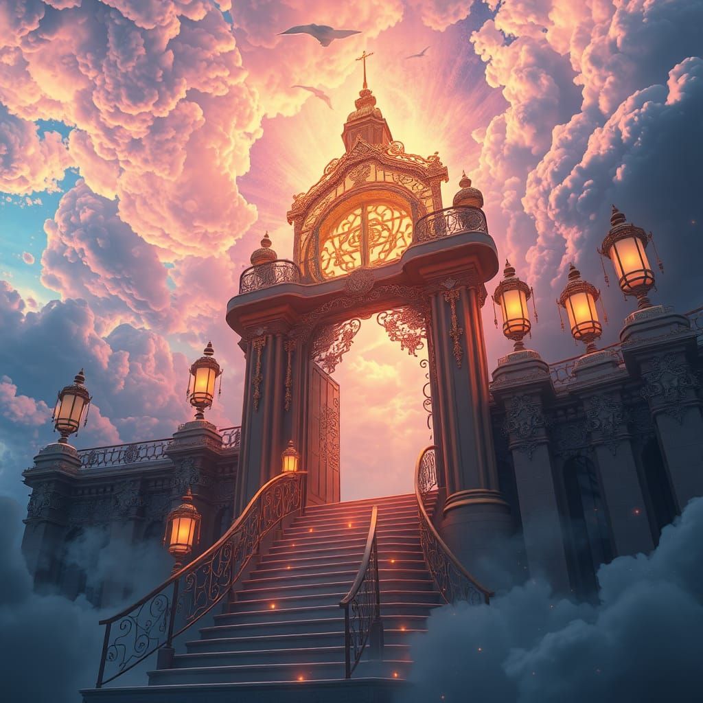Majestic Staircase to Ethereal Gates: Fantasy Concept Art