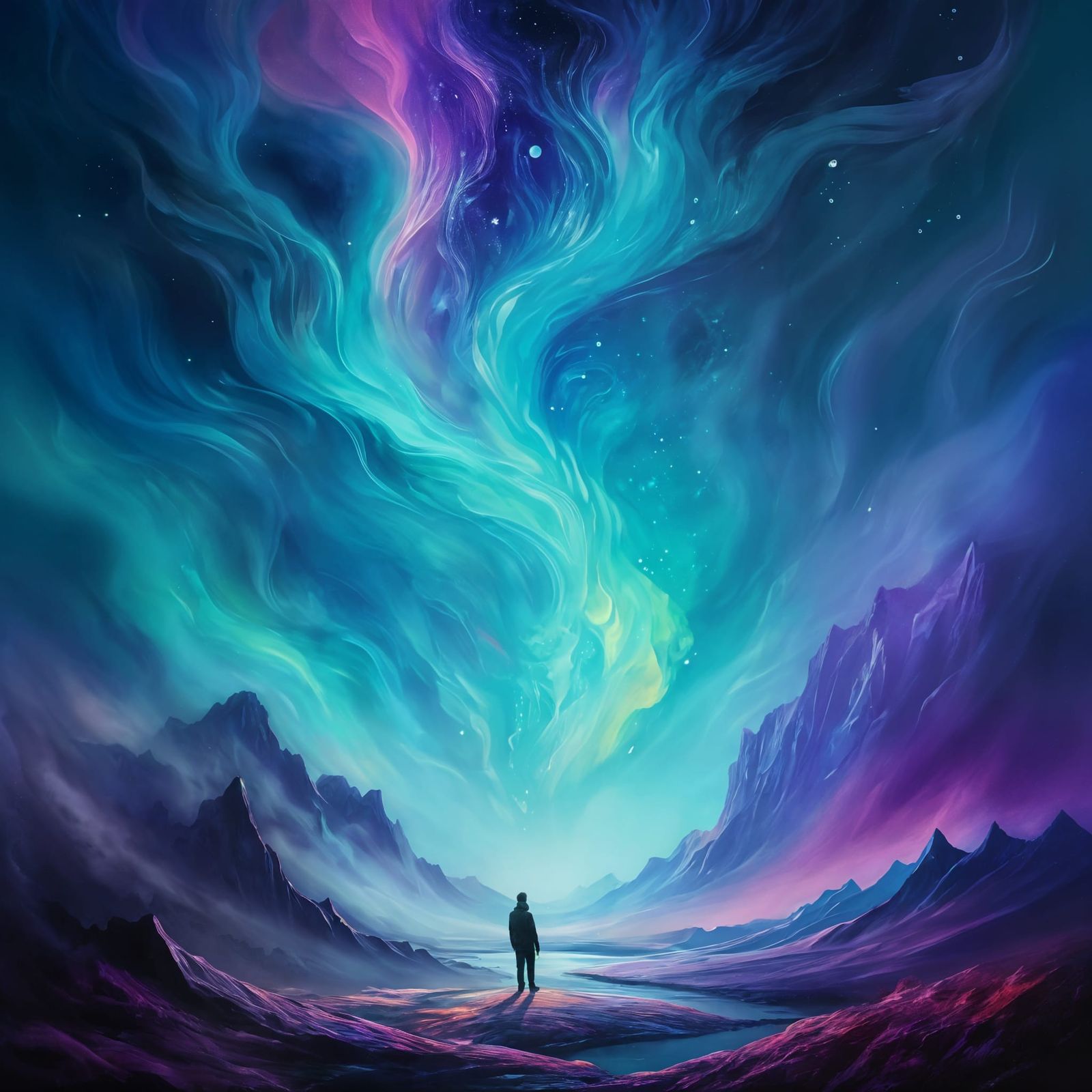 Holographic Northern Lights Silhouette in Blue and Purple