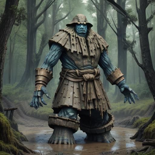 Earth Golem Rises Before Wizard