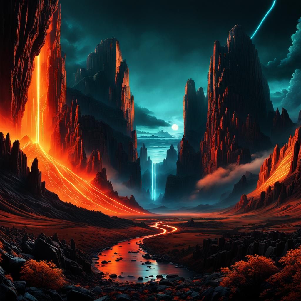 Dramatic Orange Sky Digital Matte Painting