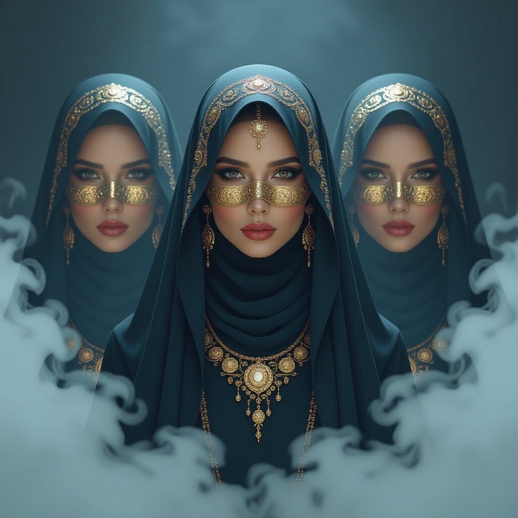 Symmetrical Veiled Women in Digital Art Style
