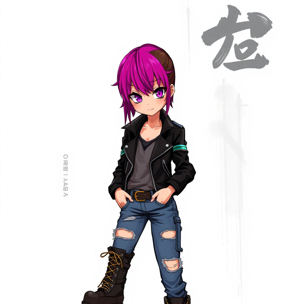 Anime-Style Confident Woman with Brown or Pink Hair