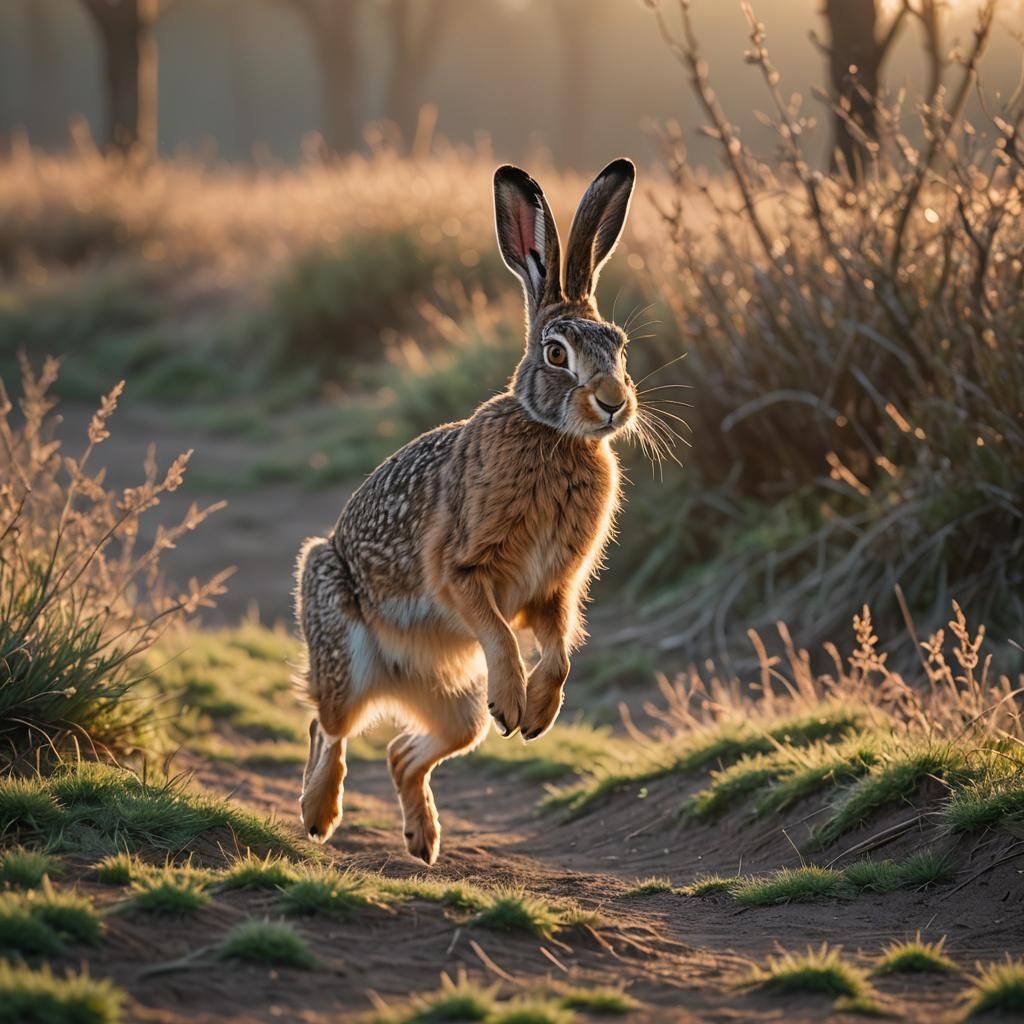 Hare Leaping at Sunrise: Professional Photography