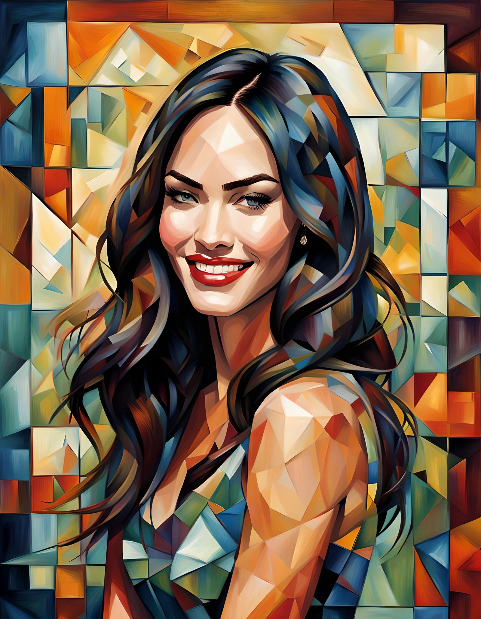 Megan Fox Portrait in Cubist Impressionist Style