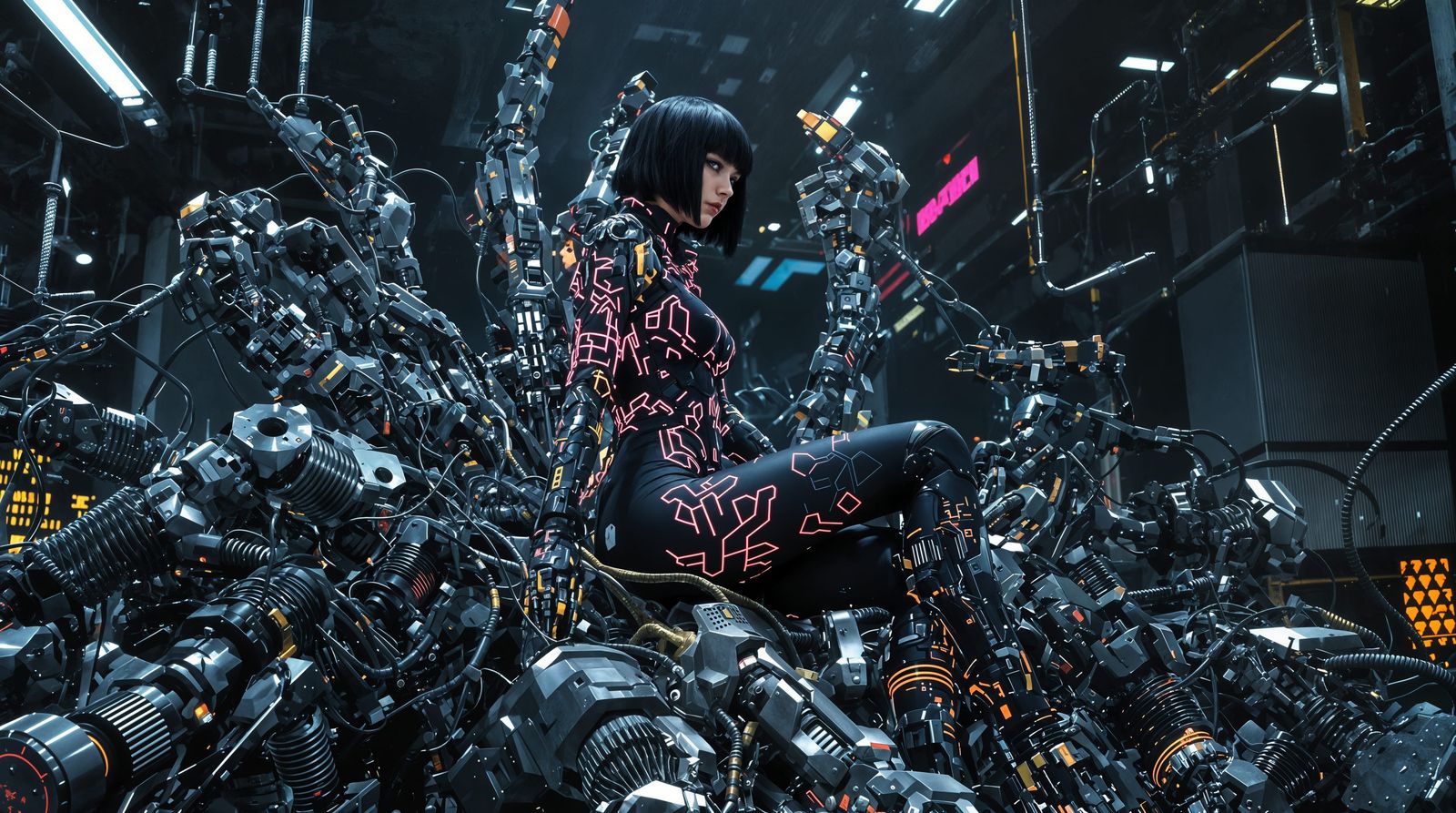 Cyberpunk Woman in Industrial Setting, Inspired by Shirow an...