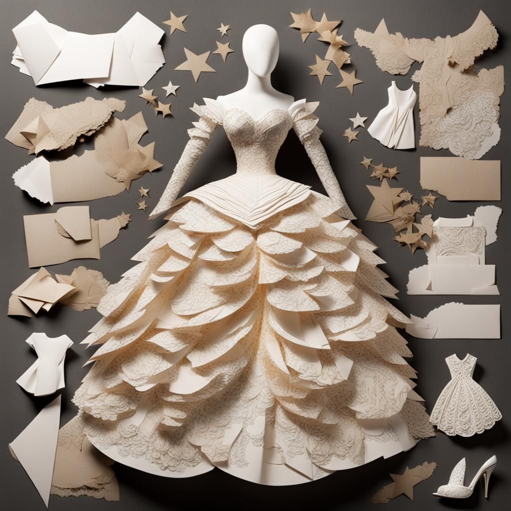 Collage Elements :: Victorian Ball Gown made of Paper :: Paper  with Ripped Edges :: 3d Layers :: 3d shading :: Alexande...