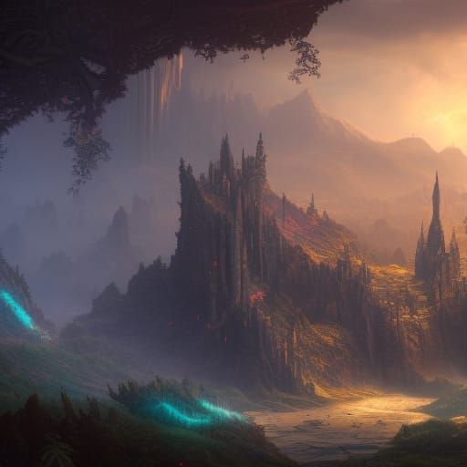 Fantastical Detailed Matte Painting in Deep Color