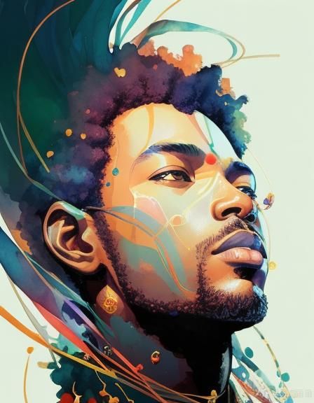 African man deep skin tone, astral, complex, trending on artstation, 2d vector illustration portrait, beautiful, vibrant...