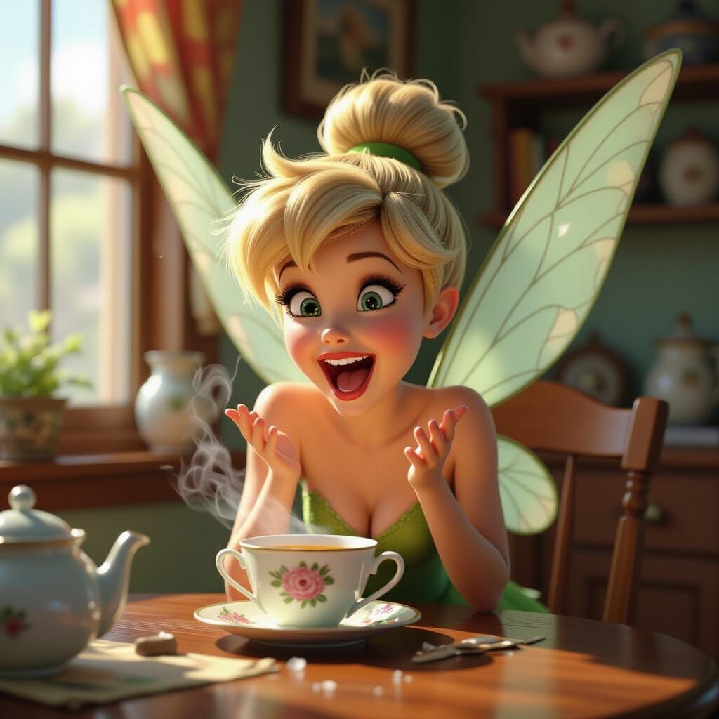 Tinker Bell Laughing in Tea Commercial Outtake, Fantasy Art
