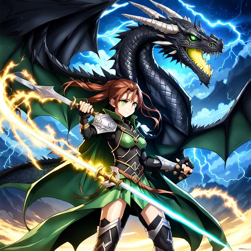 Anime Dragon Sorceress with Lightning and Sword