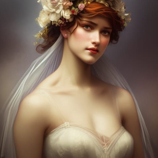Victorian Bride Portrait in Hyperdetailed Lighting