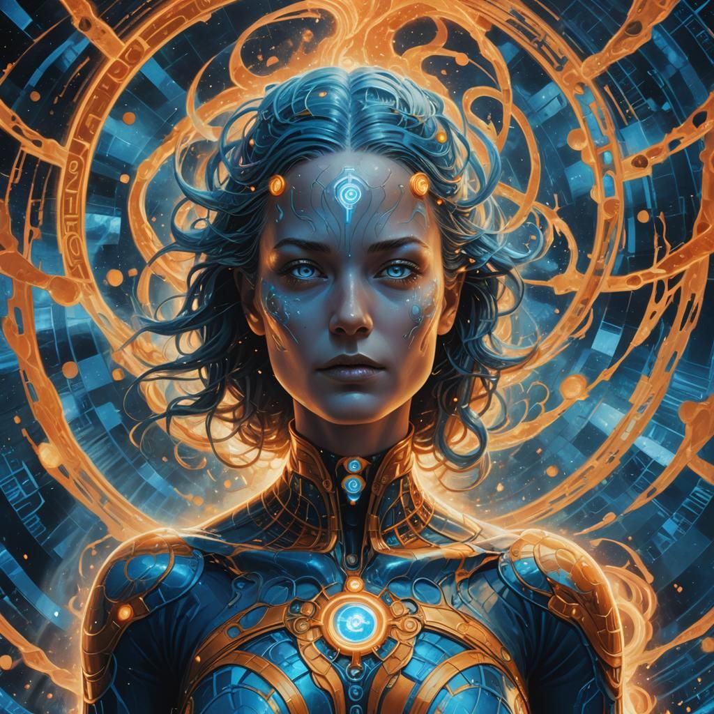 Surreal Woman in Mandelbrot Swirls, Digital Art