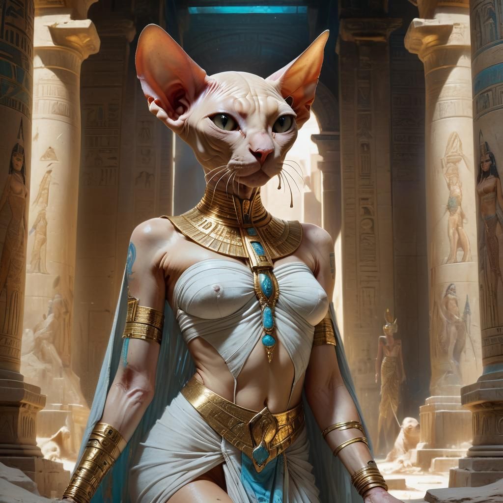 Sphynx Cat as Egyptian Queen in Temple