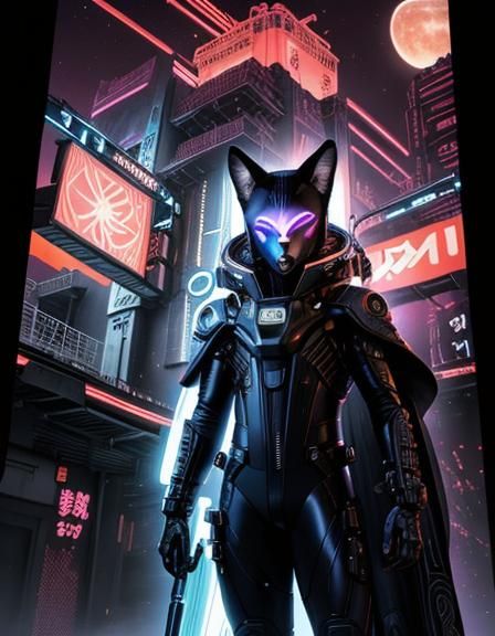 Fox Astronaut on the Moon in Neon Gothic Art